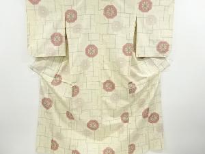 リサイクル　未使用品　幾何学に華紋織り出し十日町紬単衣着物